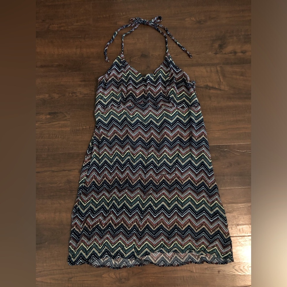 Summer Dress Chevron Pattern Dark Colors Halter Dress